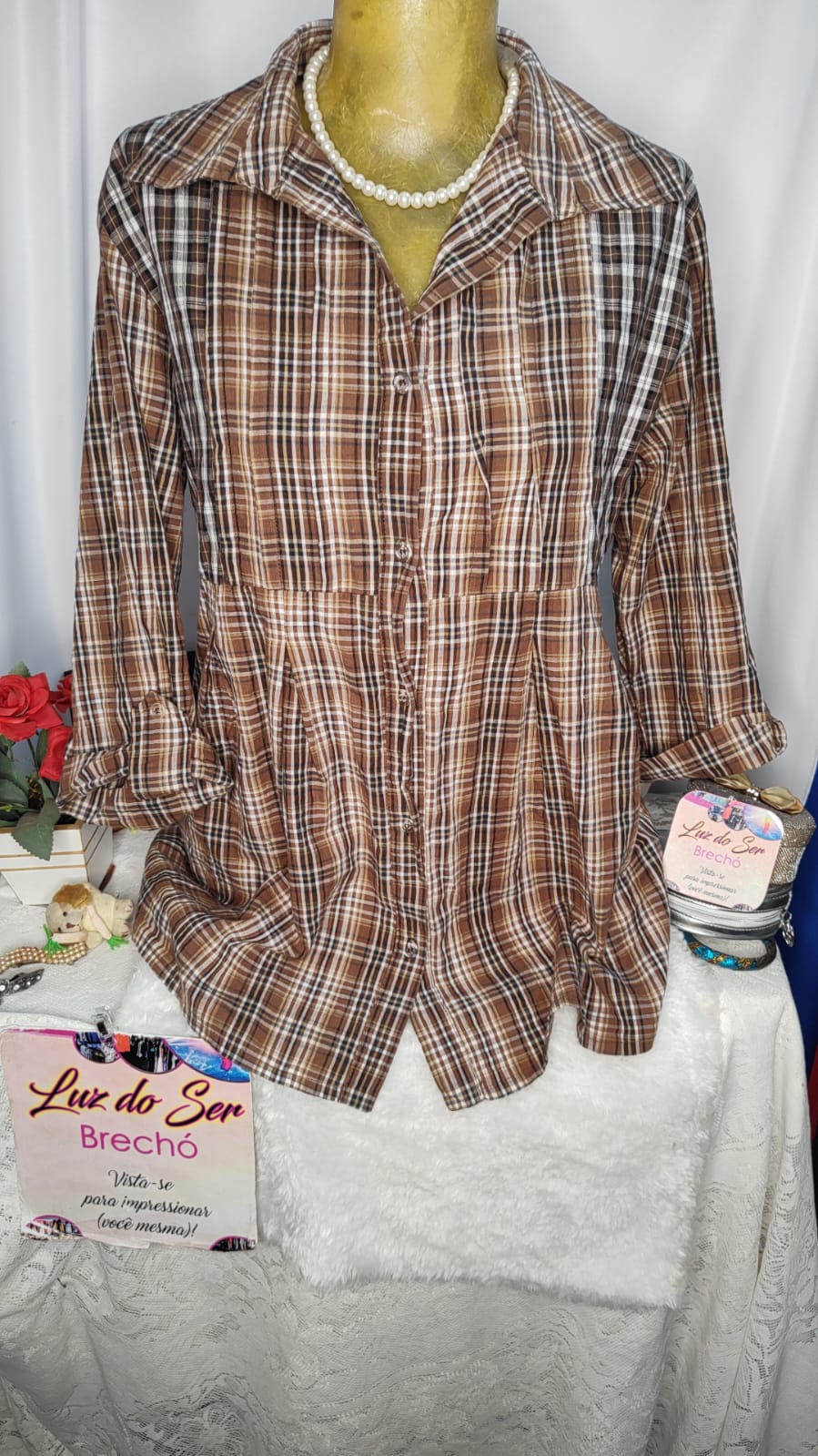Blusa Xadrez marrom Tam M
