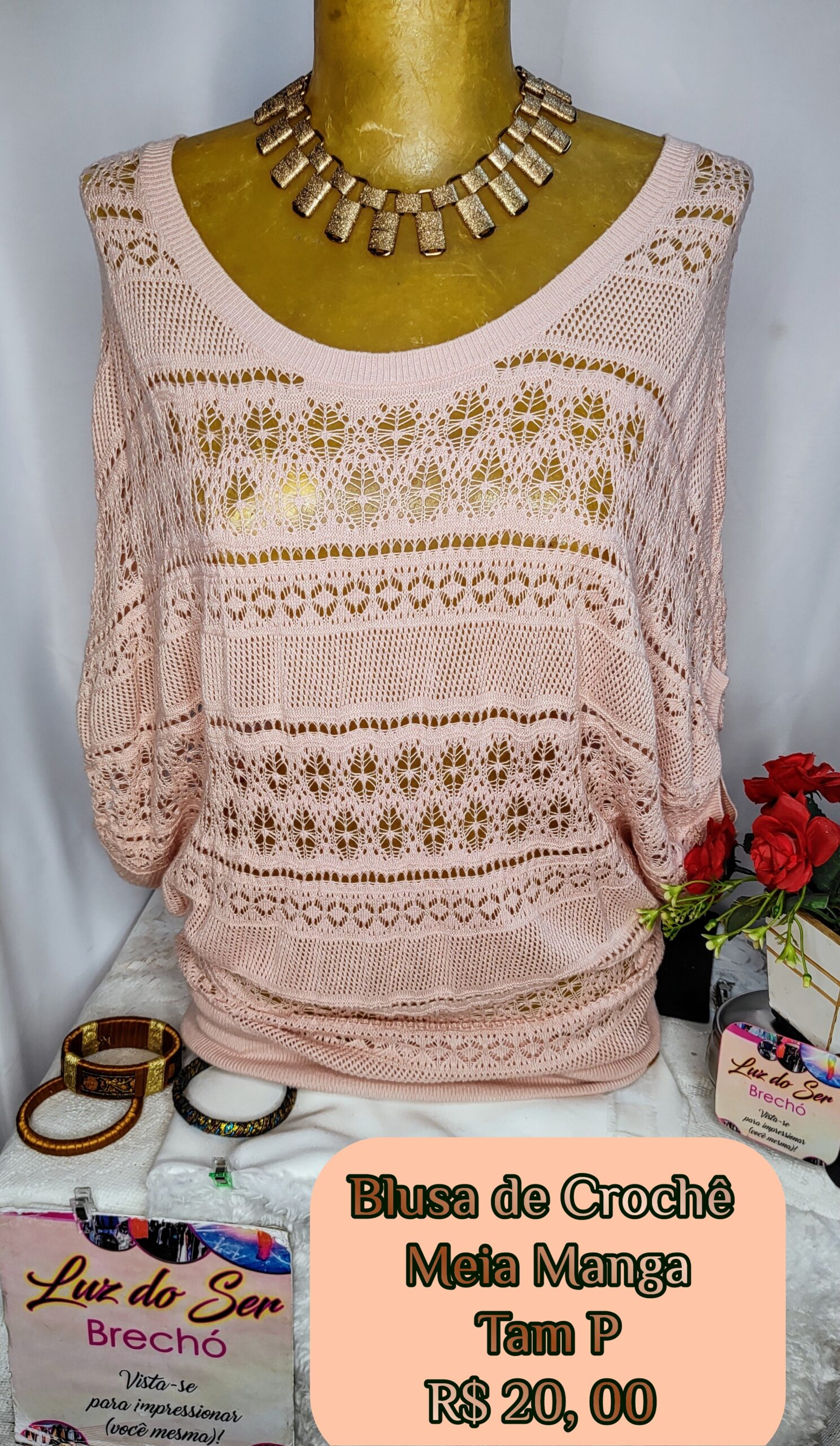Blusa de Crochê 🧶 Meia Manga. Tam P